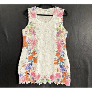 FERATELLI Women Lace Tunic Eyelet Sleeveless Knee Length Floral Sz L White 61-6